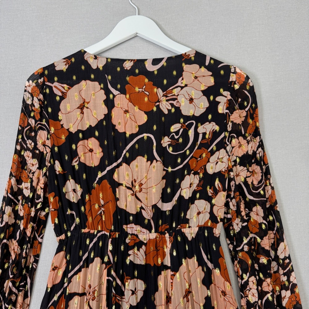 J.Crew Collection Tie-front Lurex Dress Womens XS Black Floral Metallic Sundress - Picture 7 of 16
